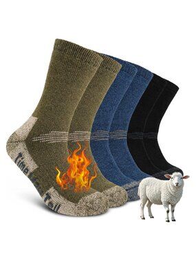 Men's Merino Wool Thermal Hiking Crew Socks 3 Pack Winter